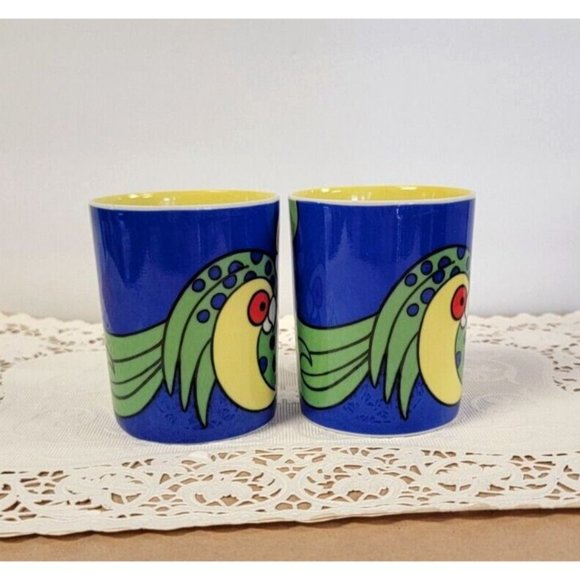 Vintage Fitz and Floyd Variations Tropical Parrot Coffee Mugs 4 pc Set 1979 - Picture 7 of 7